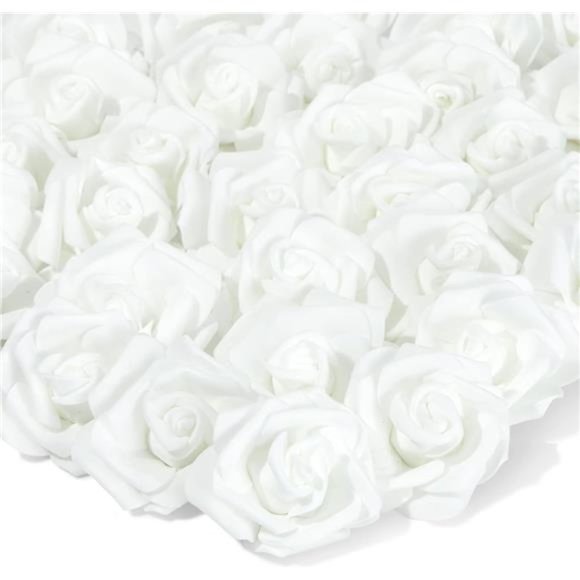 100 Pack White Artificial Flowers, Bulk Stemless Fake Foam Roses for Wedding 3in - Picture 1 of 6